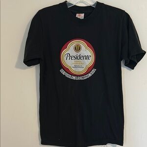Y2K Dominican Republic Presidente Cerveza Beer Black T-Shirt Size Small